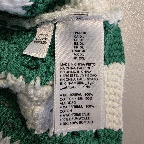 The Drop Women's Tatum Crochet Splitneck Polo Top in Emerald Stripe Size XL - Picture 7 of 7